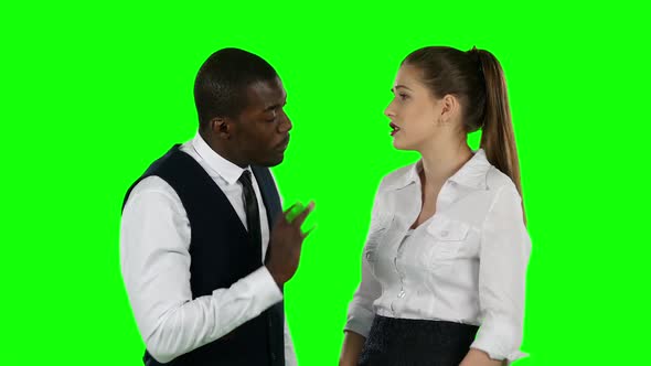 Businessman Arguing with Businesswoman. Over White Background. alt