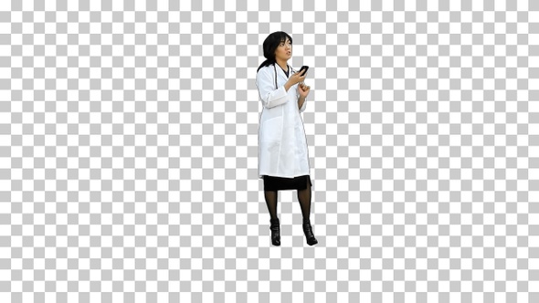 Asian woman doctor using smartphone, Alpha Channel