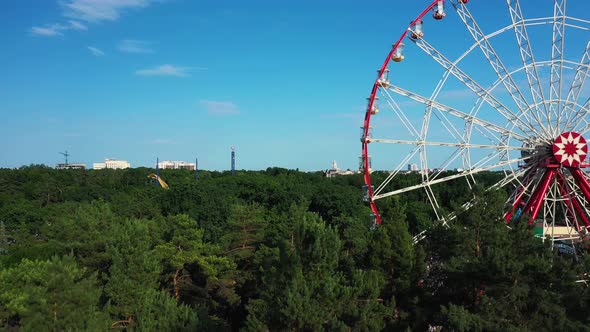 Ferris Wheel in Gorky Central Park of Culture and Leisure in Kharkov Aerial View alt