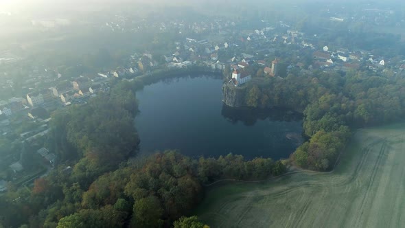 Unique Romantic Heart Shaped Lake on a Foggy Fall Morning alt