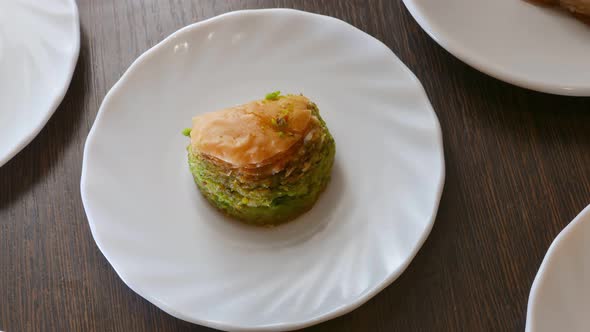Natural Sweet Baklava with Pistachio Dessert on White Plate