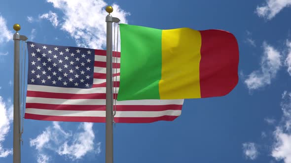 Usa Flag Vs Mali Flag On Flagpole alt