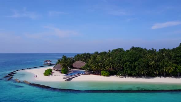Aerial drone texture of tropical resort beach journey by lagoon with sand background alt