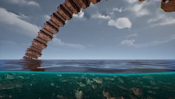 Old Crushed UFO Alien Spaceship in Ocean alt