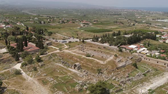 Aerial view of archeology field near a village, Greece. alt
