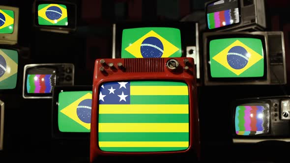 Flag of State of Goias and Brazil Flags on Retro TVs. alt