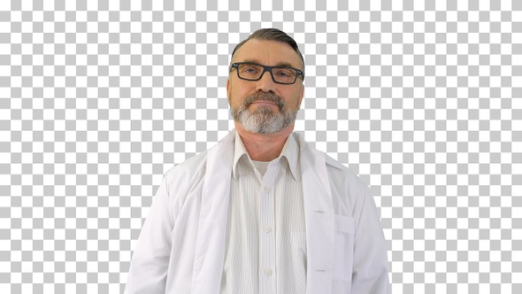 Serious doctor with glasses looking to, Alpha Channel alt