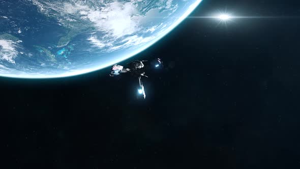 Sci Fi Battleship Approaching Earth
