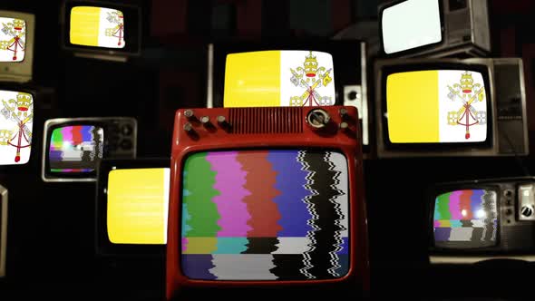 Retro TVs Showing Vatican City Flag on Screens alt