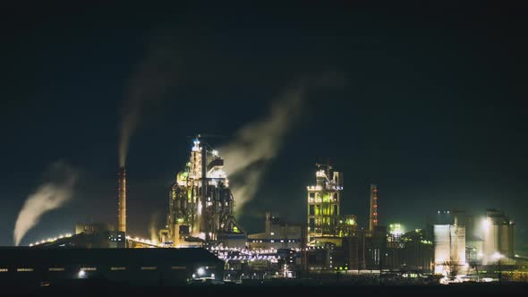 High Concrete Structure of Cement Factory with Tower Crane and Smoking ...