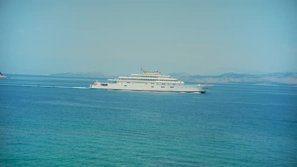 Holiday Vacation Sea Trip On Yacht. Scenery Seascape Tranquil Sea. Paradise Destination On Greek. alt