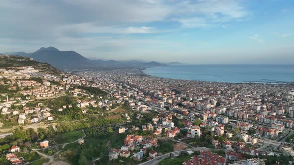 Colorful Panorama over the city Aerial View 4 K Alanya Turkey alt