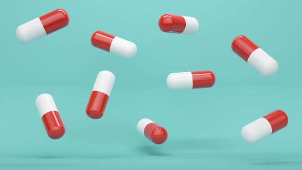 Tablet3D Levitating pills on a blue background. Minimal modern seamless motion design. alt