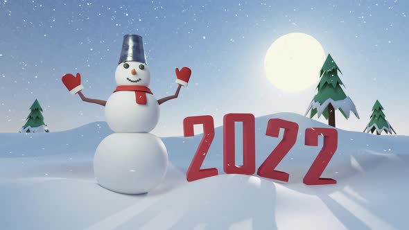 Snowman poses with the number 2022