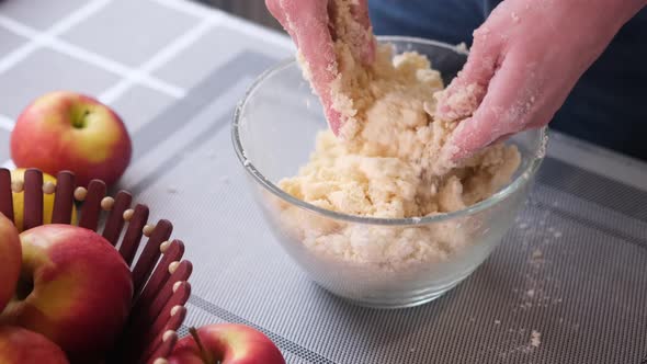 Apple Pie Preparation Series  Kneading and Mixing Flour in a Glass Bowl in Slow Motion alt