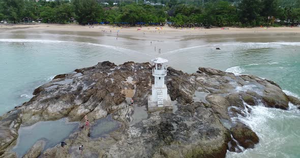 Aerial of the sea wave clashing on rocks. Phang Nga, Thailand