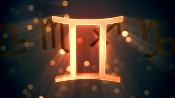 Animation of rotating Gemini zodiac sign. Inspiring shining. Loopable. HD alt