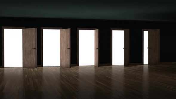 Doors Opening in Dark Room with Bright Light