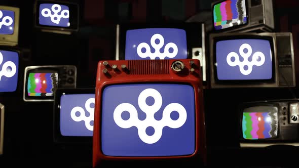 Flag of Osaka Prefecture, Japan, and Retro TVs. alt