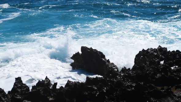 Waves Breaking Over Dangerous Rocks Sea Storm Concept Ocean Waves Crash on the Rocks Creating an alt