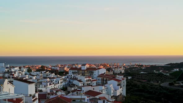 Aerial Drone View of Torrox, a White Spanish Town on Costa Del Sol at Sunset, Andalusia (Andalucia), alt