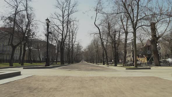 Pushkin Square is Completely Deserted Because of Compliance with Quarantine Covid 19 alt