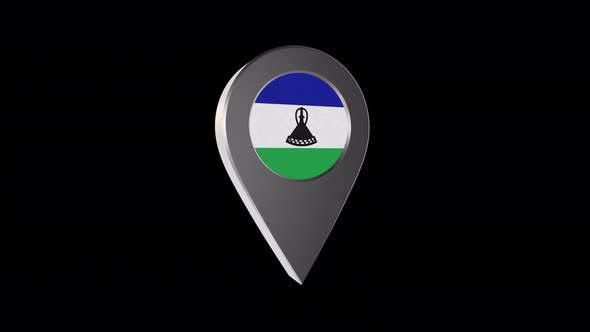 3d Animation Map Navigation Pointer With Lesotho Flag With Alpha Channel - 4K alt