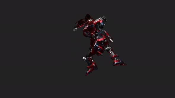 Red mecha in action with Standing Melee Attack 360 High style alt