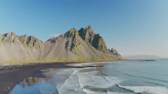 Aerial drone view over landscape in Iceland