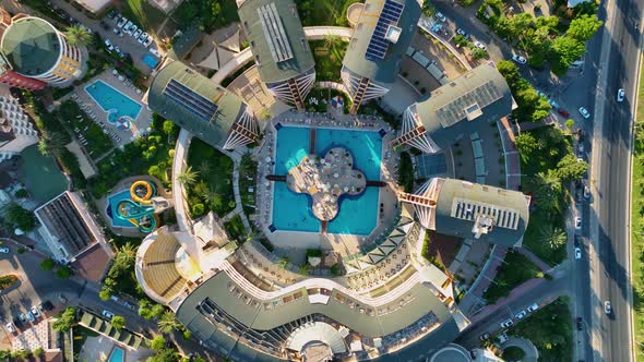 Infrastructure of hotels aerial view 4 K Turkey Alanya Avsallar alt
