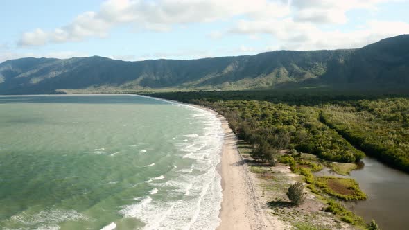 Aerial, Beautiful Panoramic View On Wangetti Beach In Cairns In Queensland, Australia