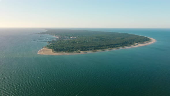 Aerial Landscape of Seashore of Hel Peninsula in Baltic Sea in Poland in Summer
