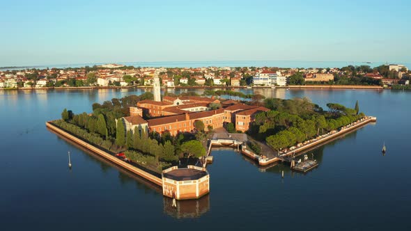 Flying Over Small Venice Islands Located in the Middle of the Venetian Lagoon alt