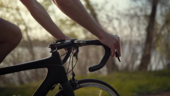 Cycling Athlete Cardio Endurance Workout.Gear System And Bike Wheel Rotation.Sport Concept alt