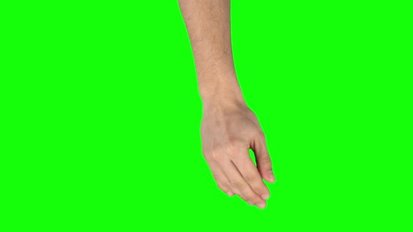 Man Hand Performing 3x Swipe Down at Tablet Screen Gesture on Green Screen. Close Up alt