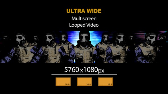 Ultra Wide HD Police Soldiers With Gas Masks 01
