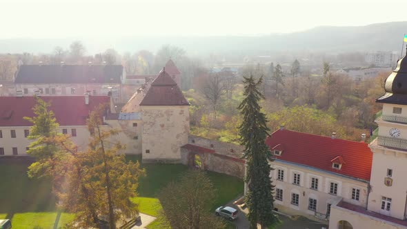 Aerial View of the Historical Center of Zhovkva Lviv Region Ukraine alt