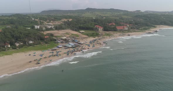 Top view, aerial view fishing harbor from the drone. Phan Thiet city, Vietnam