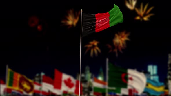 Afghanistan Flag With Fireworks