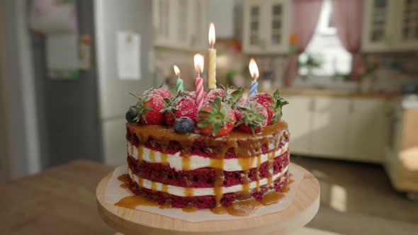 Strawberry Cake Sweet With Candles Food Rotates Home Kitchen alt