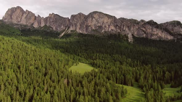 Forest and Mountain Range in the Dolomites Italy
