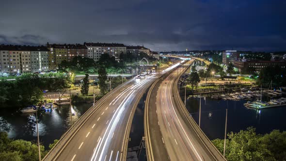 Highway Bridge Night Traffic