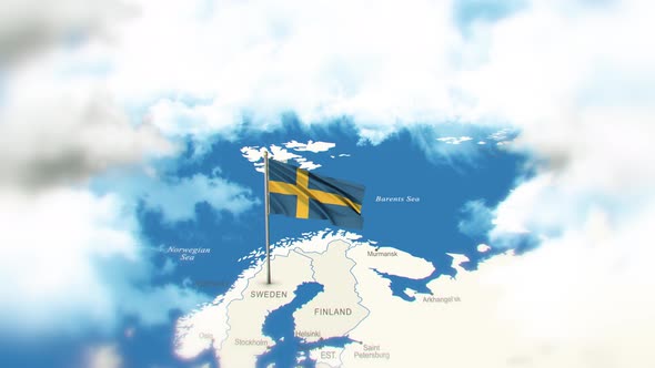 Sweden Map And Flag With Clouds