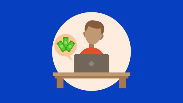 Flat Design Avatar Animation of a Youth Making Money Online using  Laptop