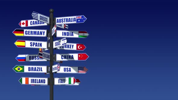 a Road Sign Indicating Tourist Destinations Aimed at Countries