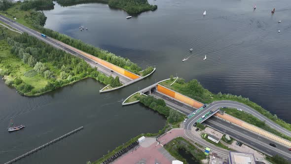 Aqueduct Veluwemeer Near Harderwijk Transport Asphalt Motorway Road for Traffic Crossing Underneath alt