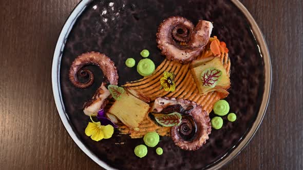 Octopus with Potatoes on Pea Mash