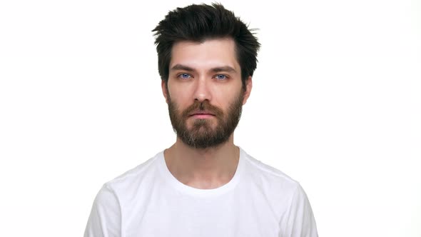 Caucasian Man Friendly Smiling Giving Thumbs Up Sign of Approval on White Background alt