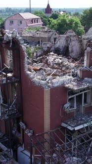 Vertical Video of a Residential Building Destroyed By the War in Ukraine alt