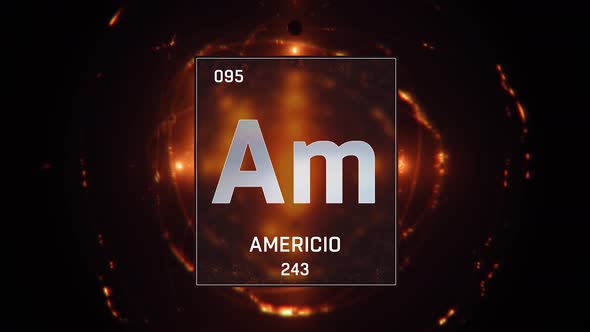 Americium as Element 95 of the Periodic Table on Orange Background in Spanish Language